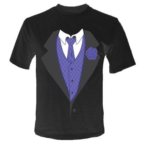 Formal Notch Tuxedo T-Shirt - Purple Tie And Waist Coat Design - Kids