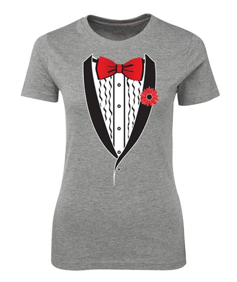 Shawl Design Tuxedo Tee - Awesome Black White Red Design - Ladies Size