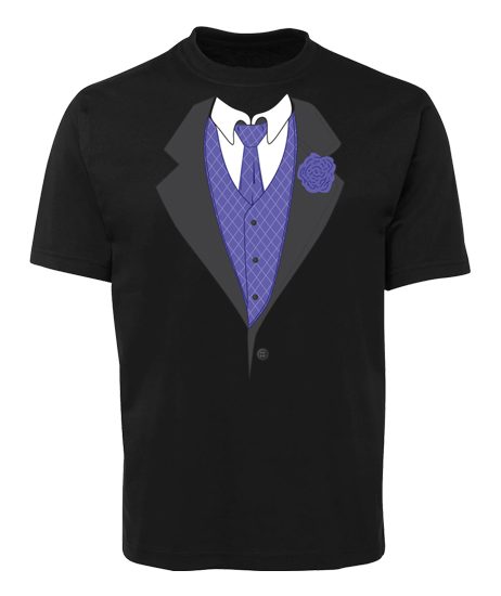 Formal Notch Tuxedo T-Shirt - Purple Tie And Waist Coat Design - Men's