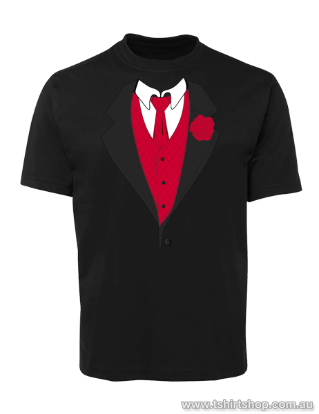 Notch Design Tuxedo Tee – Formal Black White Red Design – Men’s Size ...