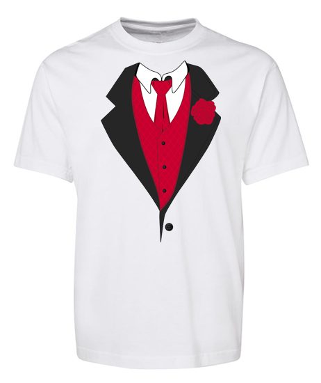 Notch Design Tuxedo Tee - Formal Black White Red Design - Men's Size