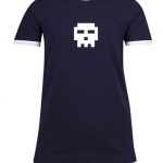 navy blue pixel skull ringer t-shirt