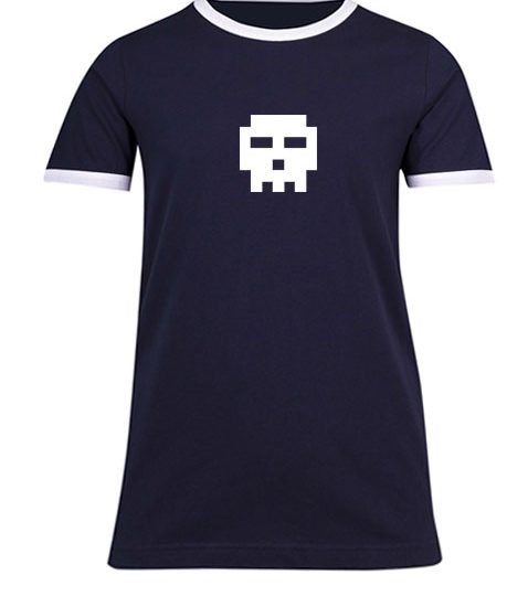 navy blue pixel skull ringer t-shirt