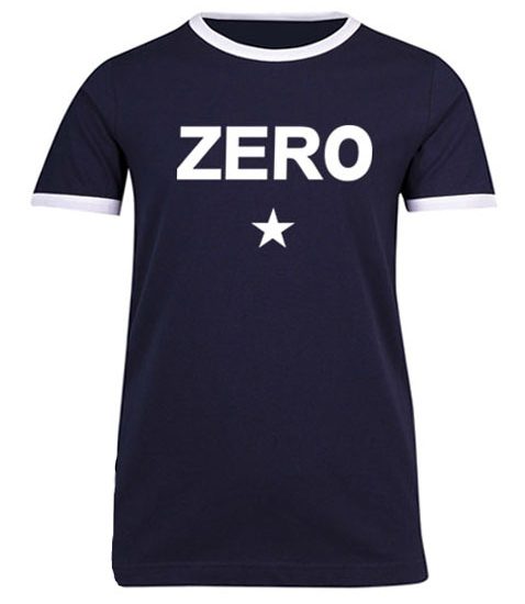 Unisex ringer tee with zero written on ot and a star