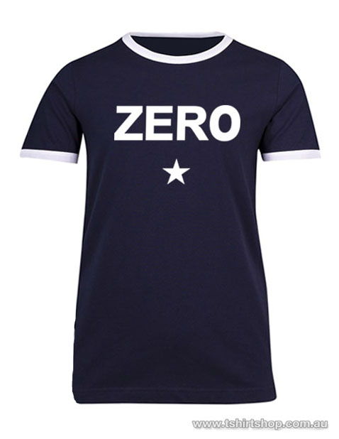 Unisex ringer tee with zero written on ot and a star