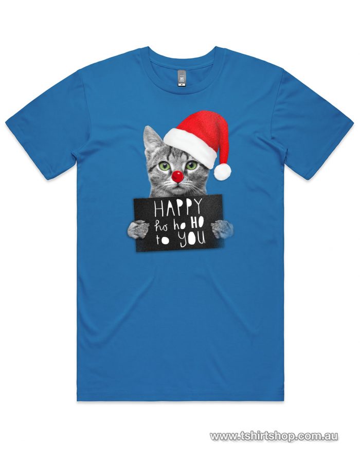 Cute kitten with a santa hat t-shirt in a nice blue colour