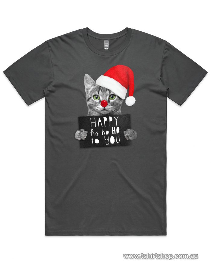 Cute kitten with a santa hat t-shirt in a Charcoal colour