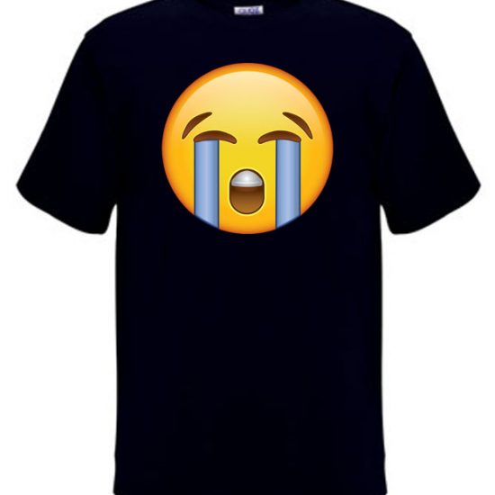 The crying face emoji on a t-shirt