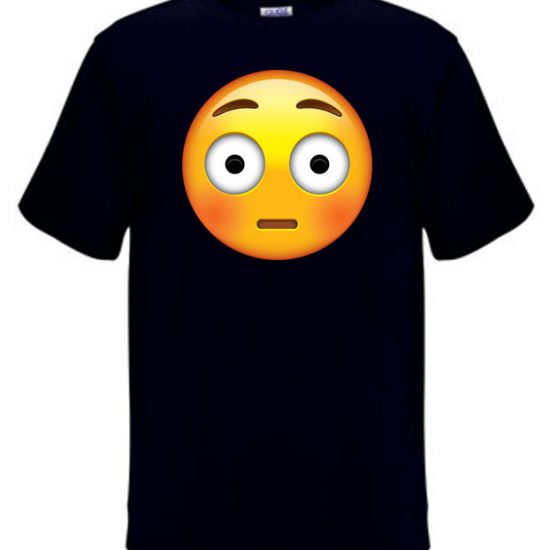 The embarrassed emoji face printed on a t-shirt