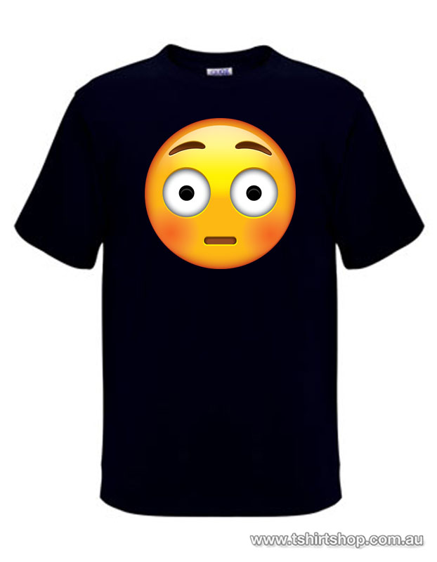 The embarrassed emoji face printed on a t-shirt