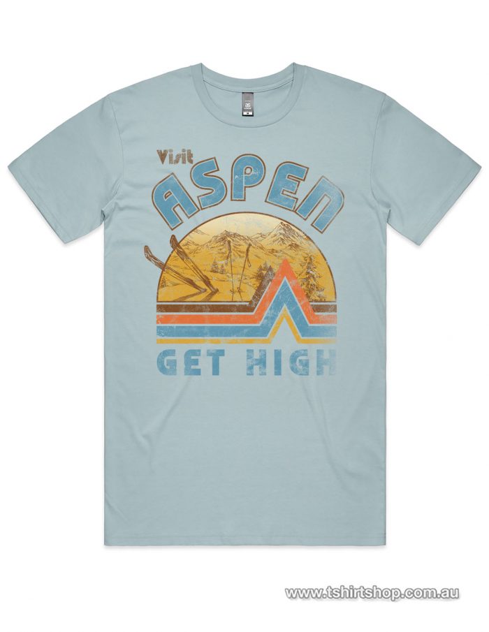 get high at aspen pale blue t-shirt