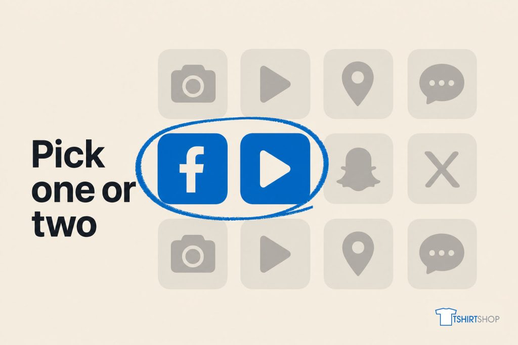 Grid of social app icons with most greyed out and one or two chosen, showing you should focus.
